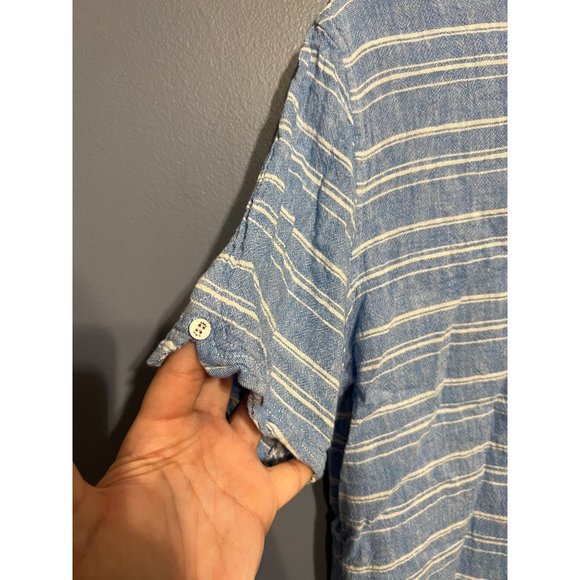 Ben Sherman Men’s Blue Striped Linen Rayon Short Sleeve‎ Button Up Shirt Size LG - Picture 5 of 9